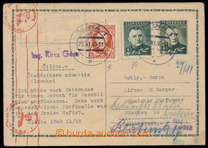 181321 - 1940 CDV8, dofr. dopisnice 50h Tiso zaslaná do Německa, do