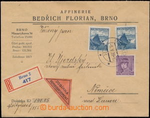 181502 - 1939 C.O.D.  Reg letter with C.O.D. on/for 140CZK, to Němč