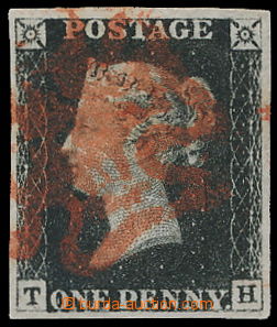 181549 - 1840 SG.1, Penny Black sytě černá, TD 5, písmena T-H, ra