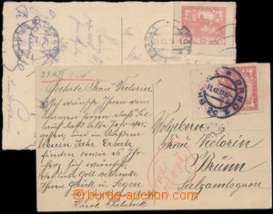 181849 - 1918 EARLY USAGE  stamp Hradčany, set of 2 Ppc with 10h red