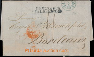 181907 - 1851 skládaný dopis z Kodaně do Bordeaux, černé řádko