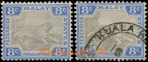 181947 - 1904 SG.41, 41bb, Malajský tygr 8C šedá / ultramarínová