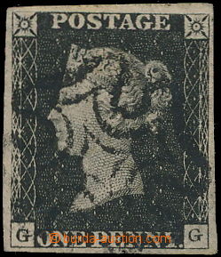182009 - 1840 SG.2, Penny Black, letters G-G, cancel. black Maltese c