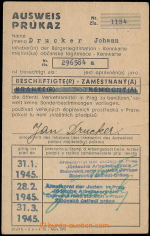 182109 - 1945 Průkaz opravňující židovského zaměstnance využ