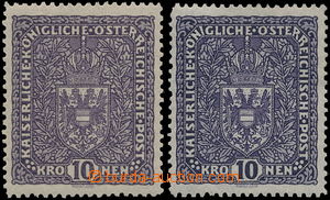 182142 - 1918 Mi.203I, 10K tmavě fialová, 2ks - jasný + nejasný t