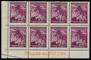 182283 - 1939 Pof.24, Lipové listy 30h fialová, levý dolní 8-blok