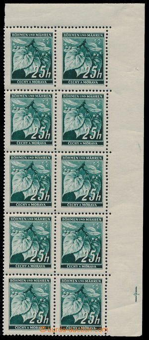 182295 - 1939 Pof.23, Lipové listy 25h zelená, pravý rohový 10-bl
