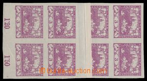 182390 -  Pof.2, 3h violet, vertical block of 8 with lower margin and