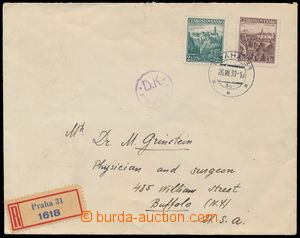 182396 - 1939 Reg letter to USA, with parallel franking Czechosl. sta