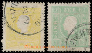 182436 - 1858 Mi.10II., FJI 2Kr. žlutá + Mi.12 II., 3Kr zelená, ob