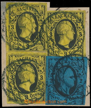 182481 - 1852 Mi.6(3x)+7, August II. 3x 3Ngr + 2Ngr, on cut-square wi