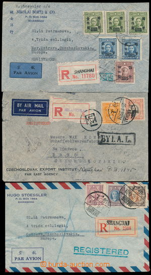 182502 - 1939-1948 3 R+let. dopisy ze Schanghai do Prahy, frankatury 