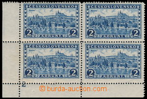 182604 - 1926 Pof.225, Prague 2CZK blue, LL corner blk-of-4 with plat