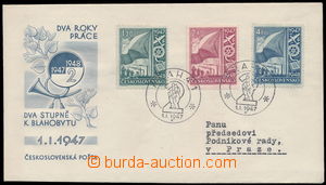 182678 - 1947 ministerská FDC M 1/47, Dvouletka - modrá, vylepeny z