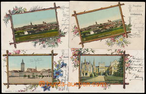 182713 - 1908 OBRAZOVÝ RÁM - sestava 4ks pohlednic s vlepenými lit