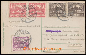 182765 - 1919 pohlednice (Karlovy Vary) adresovaná do Francie, vyfr.