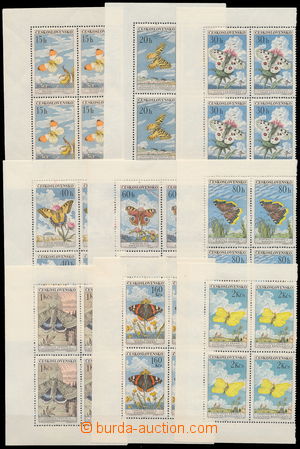 182766 - 1961 Pof.1217-1225, Motýli 15h-2Kčs, levé krajové 4-blok
