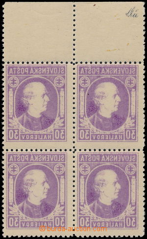182949 - 1939 Alb.28, Hlinka 30h violet, block of four with upper mar