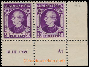 183013 - 1939 Alb.28B, Hlinka 30h fialová, ŘZ 10½, pravá doln