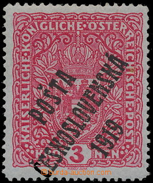 183042 -  Pof.48I, Coat of arms 3 Koruna light red, off center overpr
