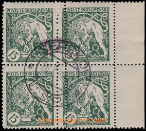 183228 -  Pof.27J, 15h green, block of four with R margin with mixed 