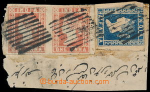 183281 - 1854 SG.2, 14(2x), Victoria 1/2 Ann blue, Die I + pair 1 Ann