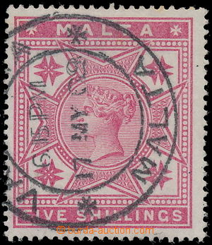 183285 - 1886 SG.30, Viktorie 5Sh růžová, průsvitka CC, DR VALETT