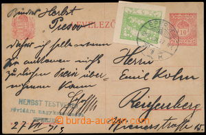 183587 - 1919 CPŘ36, Hungarian PC 10f red, uprated with stamp Hradč