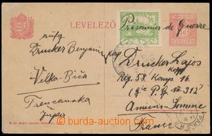 183588 - 1919 CPŘ36, Hungarian PC 10f red, uprated with stamp Hradč