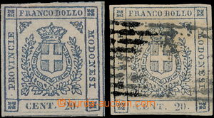 183655 - 1859 GOVERNO PROVVISORIO Sass.15, 2x Coat of arms 20C blue a