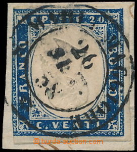 183660 - 1858 Sass.15Ab, 20C indigo inverted medallion (Effigie capov