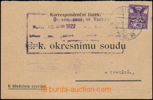 183959 - 1922 lístek vyplacený 1-známkovou frankaturou 5h fialová