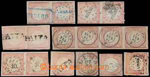 183962 - 1862 Sc.12, UN DINERO - COIL STAMPS; 4x pair, one strip-of-4