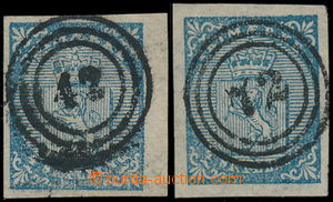 184013 - 1855 Mi.1, 2x Coat of arms 4Sk blue, with whole numeral canc