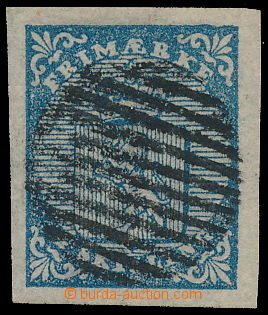 184014 - 1855 Mi.1, Znak 4Sk modrá s celým čárkovým kulatým raz