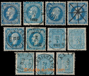 184016 - 1856-1863 Mi.3, 8, set of 11 stamps 4Sk Oscar I. and Coat of