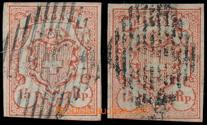 184023 - 1852 Mi.10, Znak RAYON III 15Rp, 2ks, malé číslice, ve 2 