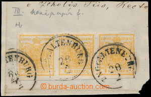 184040 - 1850 strip-of-3 Coat of arms 1 Kr, Ferch.1I HP orange on cut