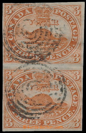 184100 - 1852-57 SG.5, Beaver 3C red, vertical pair, handmade wove pa