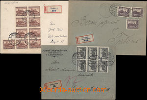184158 - 1928 sestava 3ks 2x těžších R-dopisů vyfr. násobnými 