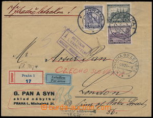 184161 - 1929 firemní R+Let-dopis do Anglie, vyfr. 3 zn. Jubilejní 