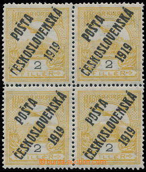 184262 -  Pof.90ST, 2f žlutá, 4-blok, spojené typy přetisků; zk.