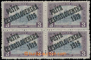 184269 -  Pof.116, Parliament 3 K, block of four, overprint types III