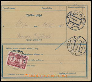 184366 - 1930 larger part of parcel card with mounted stamp. Food tax
