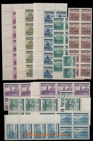 184421 - 1939 Pof.1-19, 10x, většinou 4-10-bloky, mj. rohové 10-bl