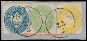 184489 - 1863-1864 Ferch.25, 30, 33, tricolour mixed franking 3 Kreuz