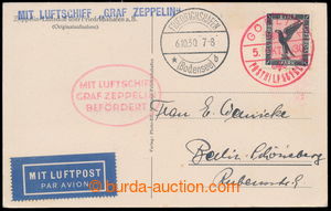 184576 - 1930 Ppc Zeppelin LZ 127 to Berlin, with Mi.382, Airmail 1M,