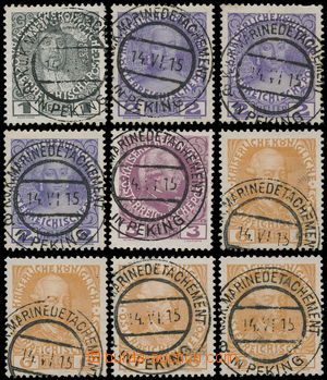 184589 - 1915 sestava 9 známek Jubilejní 1908 s raz. MARINEDETACHEM