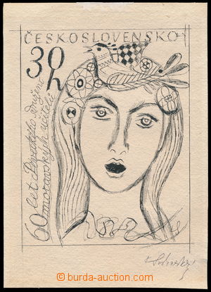 184613 - 1963 Svolinský Charles - design on/for issued stamp. 60. ye