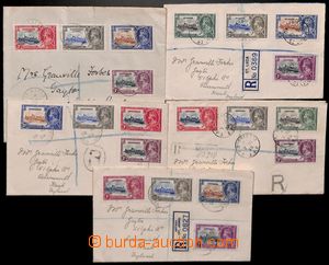 185029 - 1935 sestava 5 R-dopisů do Velké Británie, frankovaných 